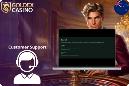 Customer support at Goldex Casino with 24/7 live chat and email