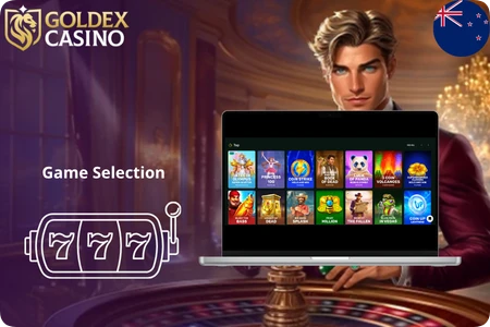 Game selection at Goldex Casino NZ with pokies and table games