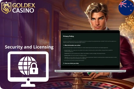 Goldex Casino security and licensing with SSL encryption for NZ players